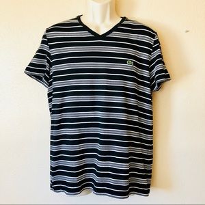 Lacoste V-neck black and white striped shirt sz 5